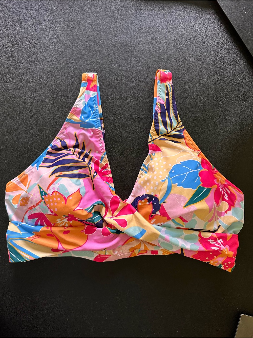 NWT Aqua Eve Floral Twist-Front Bikini Top - Pink Multicolor XL